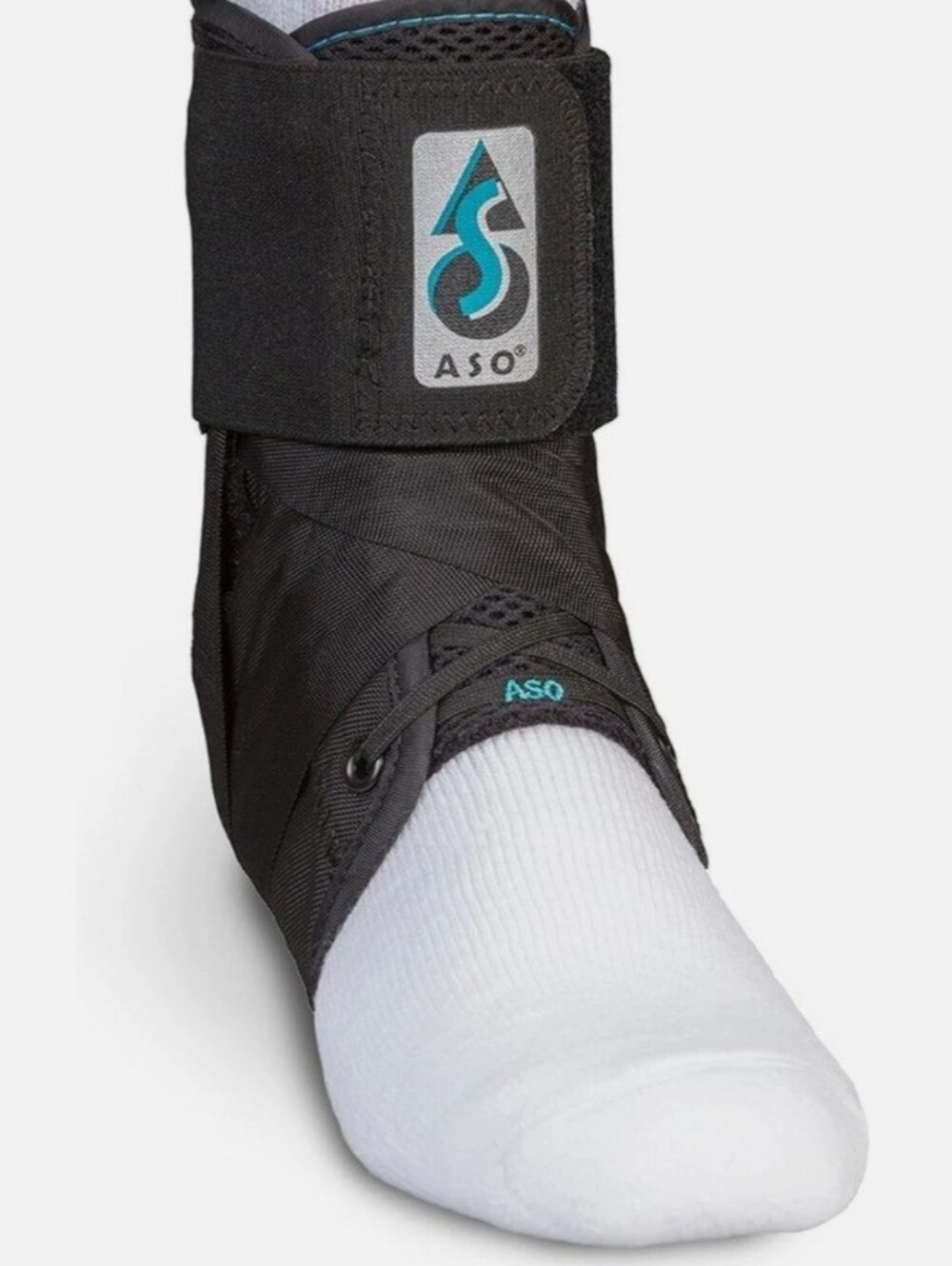 ASO Black Ankle Brace with Teal Logo